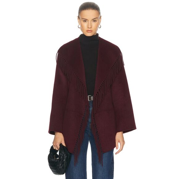 Jonathan Simkhai Rowen Wool Fringe-Trimmed Coat, Brown, Size L